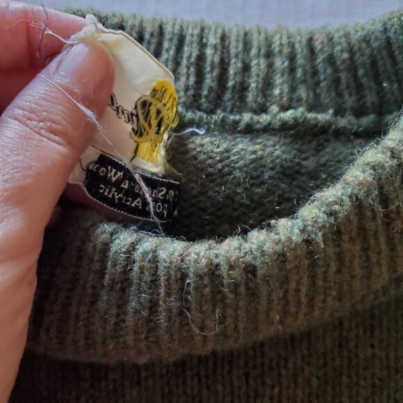 Vintage Union Made in USA Shetland Wool Blend Army Green Crewneck Sweater Medium - Picture 11 of 16